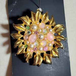 Cezanne Gold and Pink Sunburst Brooch Nwot